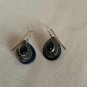 Forest Silver Black Tear Drop Earrings